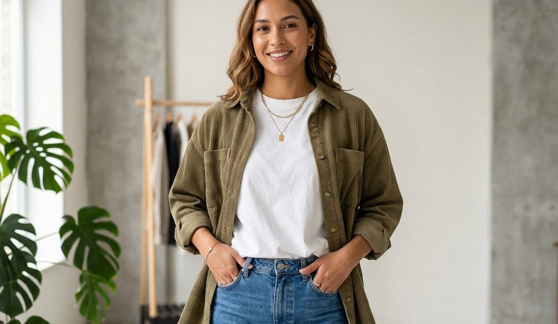 Sådan styler du en oversized t shirt med fløjlsskjorte