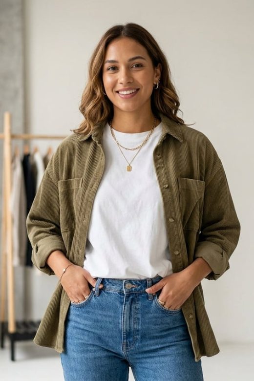 Sådan styler du en oversized t shirt med fløjlsskjorte